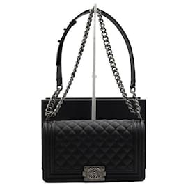 Bolso de hombro Boy Black Caviar Medium Flap con cadena plateada - Chanel