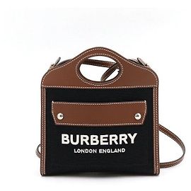 Burberry Borsa Tote Micro e Borsa a Tracolla e Spalla in Pelle e Tela Nera