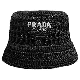 Raffia-Bucket-Hat mit besticktem Logo Schwarz - Prada
