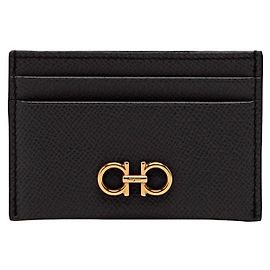 Salvatore Ferragamo Portacarte Double Gancini Dorato Nero
