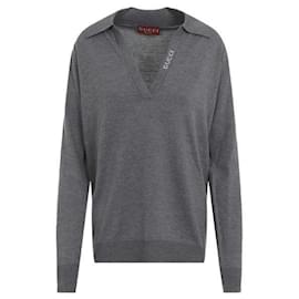Wollpullover mit V-Ausschnitt stamp: - Gucci