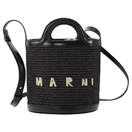 Borsa bucket in pelle/rafia nera - Marni