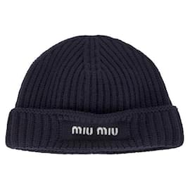 Wollmütze mit besticktem Logo - Miu Miu