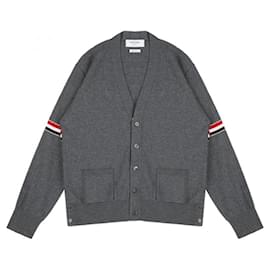 Cárdigan de Lana Three-Stripes Gray - Thom Browne