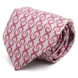 Hermès Seidenkrawatte in Rosa mit Hufeisen-Motiv