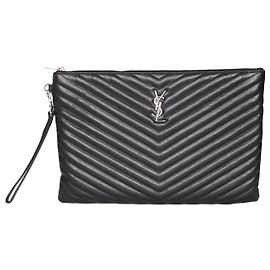 Saint Laurent Clutch Silver Black Large