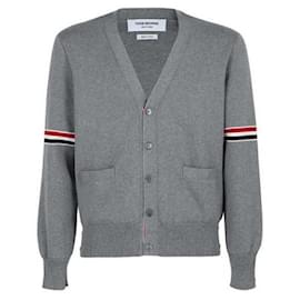 V-Ausschnitt-Cardigan aus Baumwolle im Milano-Stich mit Armbündchen - Thom Browne