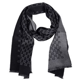 Gucci Sciarpa in lana bicolore GG Jacquard Black Grey