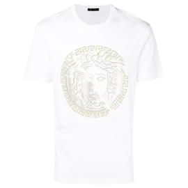 BIANCO Medusa T-Shirt mit Perlen-Logo und kurzen Ärmeln Weiß - Versace