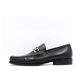 Salvatore Ferragamo Scarpe da uomo in pelle nera U-Tip con decorazione Silver-Gancini