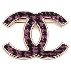 Chanel Spilla Black Pink Tweed CC Logo Season