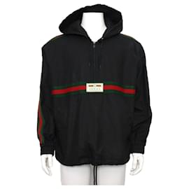 Gucci Giacca a vento da uomo in cotone a strisce web nere