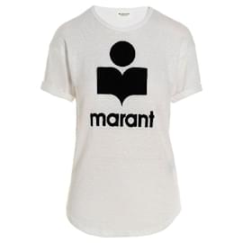 Isabel Marant KOLDI Logo T-Shirt aus Leinen Weiß