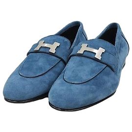 Hermès Mocassino blu con dettagli argentati