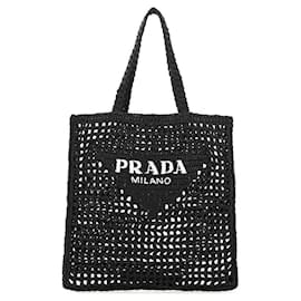Borsa Tote in crochet con logo ricamato Nero - Prada