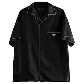 Camisa de manga corta de seda con detalles de costura - Prada