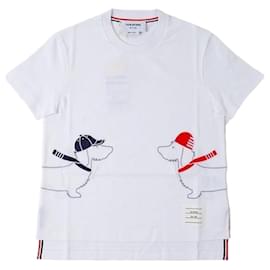 T-shirt a maniche corte da donna Hector ricamata con etichetta Three Stripe - Thom Browne