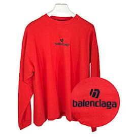 Herren Baumwoll-T-Shirt Langarm Rot Authentisch - Balenciaga