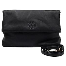 Bolso de hombro y bandolera Amanda Logo Tassel Fold Over en cuero negro - Tory Burch