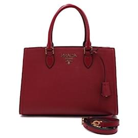 Borsa Tote in Saffiano con Logo Dorato Rosso - Prada