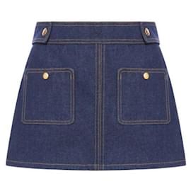 Trapeze-Minirock aus Raw Wash Denim - Céline