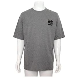 T-shirt a maniche corte da uomo in cotone grigio con patch in pelle - Hermès
