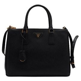 Prada Borsa Tote e Borsa a Tracolla Double Zip Galleria Saffiano Lux Nera