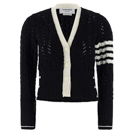 Merinowoll-Cardigan mit Zopf- und Pointelle-Strick - Thom Browne