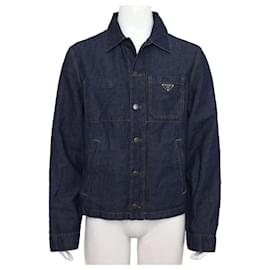 Denim Jacket with Silver Logo for Men - Prada