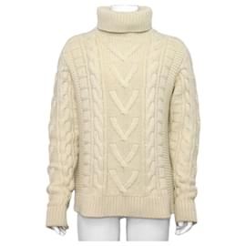 Louis Vuitton Elfenbeinfarbener Rollkragenpullover mit Zopfstrick für Herren