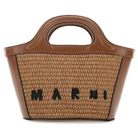 Mini borsa a tracolla in rattan con logo ricamato - Marni