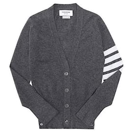 Thom Browne Gestreifter Kaschmir-Cardigan mit V-Ausschnitt für Damen
