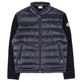 Moncler Herren-Stehkragen-Jacke aus Strick-Mix, gesteppt, mit Reißverschluss