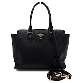 Saffiano Top-Handle Tote Bag und Schultertasche in Schwarz mit goldenem Logo - Prada