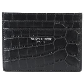 Saint Laurent Crocodile Card Case Black Leather