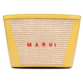 Borsa pouch in rafia con logo ricamato - Marni