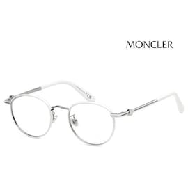 Montura Occhiali Moncler Lusso Rotonda Montatura in Metallo Bianco Argento