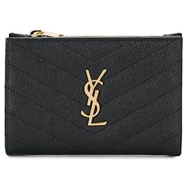 Gold Monogram Matelassé Münzgeldbörse Schwarz - Saint Laurent