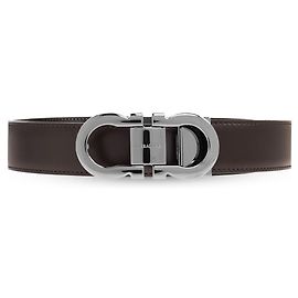 Salvatore Ferragamo Cintura reversibile Double Gancini Argento Marrone Nero