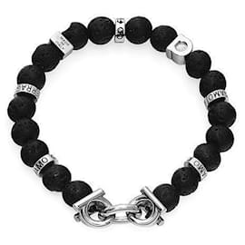 Salvatore Ferragamo Bracciale Gancini in pietra lavica Large Nero