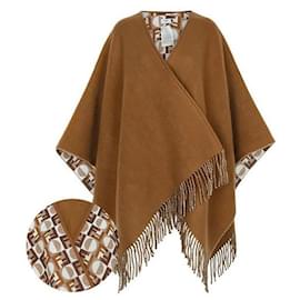 Fendi Reversibler Poncho Cape aus Wolle und Kaschmir Multi Deco Camel AYKT