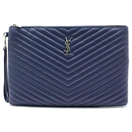 Clutch Monograma Acolchada Azul - Saint Laurent