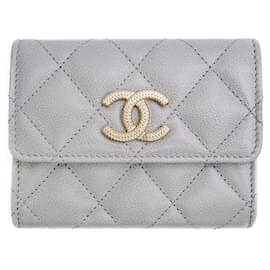 Chanel Tarjetero Golden Snap Caviar Gold Gray Set Completo Regalo