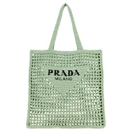 Borsa Tote in crochet con logo ricamato Verde menta - Prada