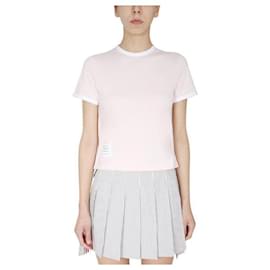 Ringer Kurzarm-T-Shirt mit RWB-Besatz an den Seiten - Thom Browne