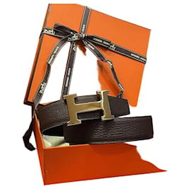 Hermès Klassischer wendbarer Gürtel in Black Brown Rose Gold