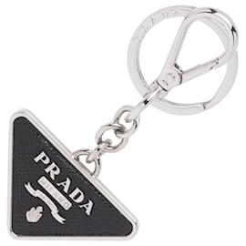 Prada Portachiavi in Saffiano con logo triangolare argento
