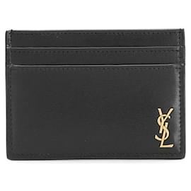 Saint Laurent Kartenetui mit goldenem Logo schwarz
