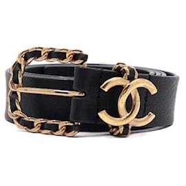 Damengürtel aus schwarzem Leder mit goldfarbenem CC-Logo - Chanel