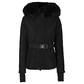 Giacca in Piumino con Cappuccio in Pelliccia da Donna Nero - Moncler